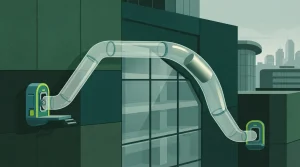 Transparente Rohrleitung mit einer Transportkapsel zwischen zwei Zahlungsstationen